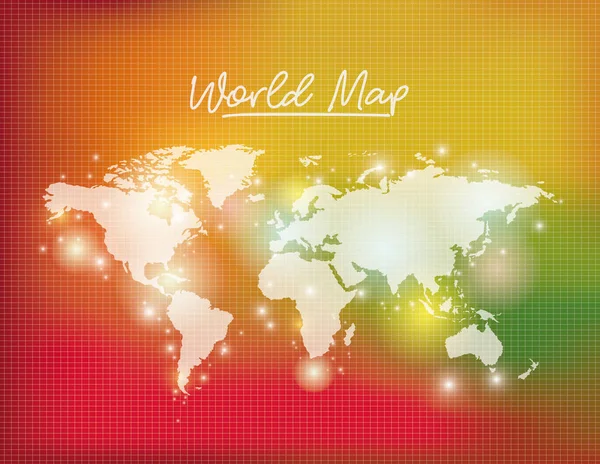 World map in white color and grid background degraded to red yellow and green — Stock Vector