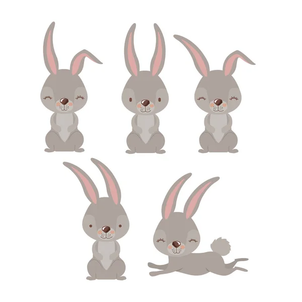 Paskalya tavşanları renkli siluet ayarla — Stok Vektör