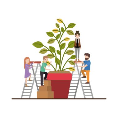 ekip çalışması mini insanlar ev bitkisi yapıyor