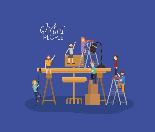 Mini personnes avec table et chaise — Image vectorielle