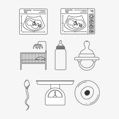 Beyaz arka plan siluet gebelik Icons set