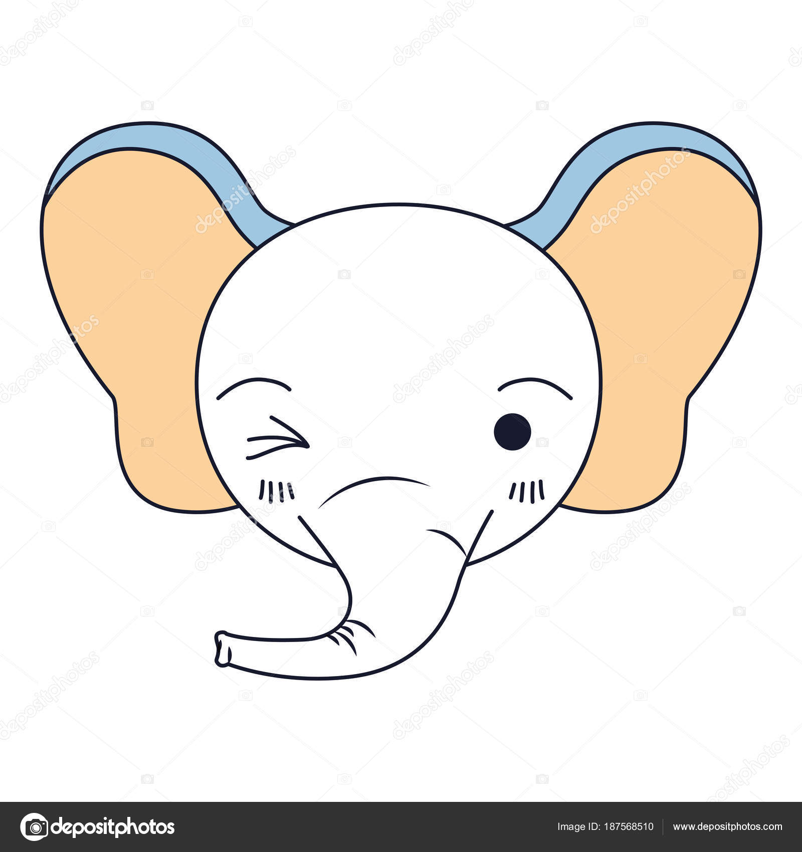 Silueta color secciones de cara linda de elefante guiño expresión de ojos  Vector de stock #187568510 de ©grgroupstock, image size:1600x1700