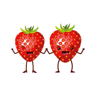 çilek meyve karikatür gerçekçi çifti ile beyaz arka plan