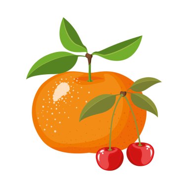 Beyaz arka plan ile meyve mandalina ve kiraz gerçekçi kümesi