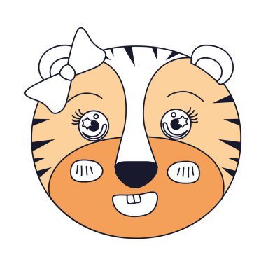 yüz ifadesi yay dantel ile gülümseyen kadın kaplan hayvan siluet renk bölümleri