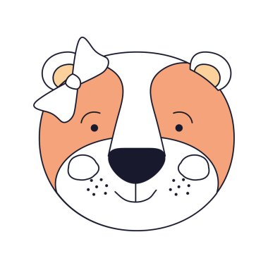 yüz kadın dişi aslan hayvan mutluluk ifadesi yay dantel ile siluet renk bölümleri