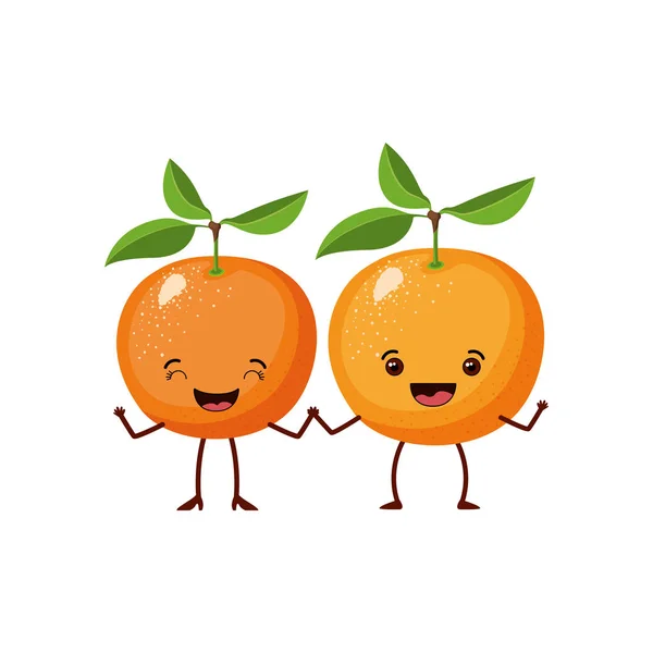 Fundo branco com par realista de frutas laranja caricatura — Vetor de Stock