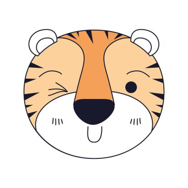 siluet renk bölümleri Tiger sevimli yüz göz ifade wink