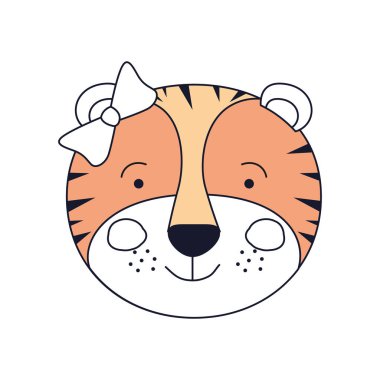 yüz kadın kaplan hayvan mutluluk ifadesi yay dantel ile siluet renk bölümleri