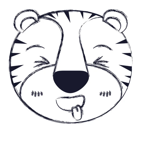 Silhueta borrada rosto bonito de tigre saindo expressão da língua —  Vetores de Stock
