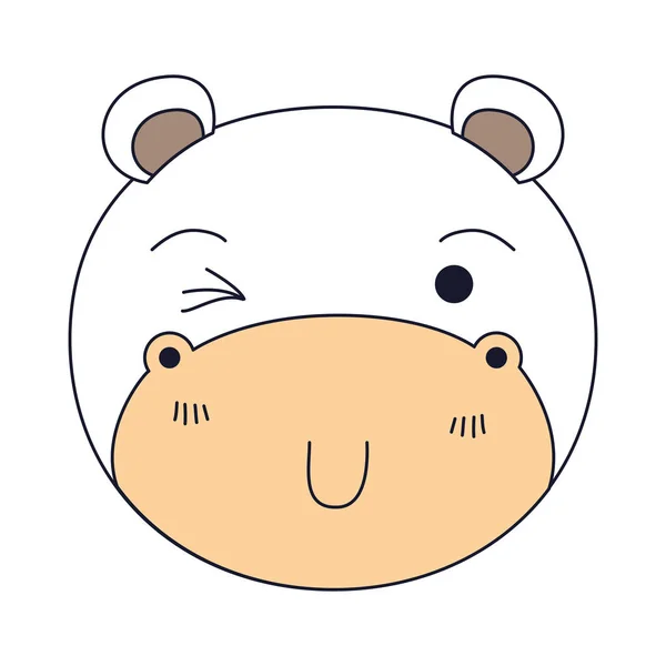 Sections de couleur silhouette de mignon visage de hippopotame clin d'oeil expression — Image vectorielle