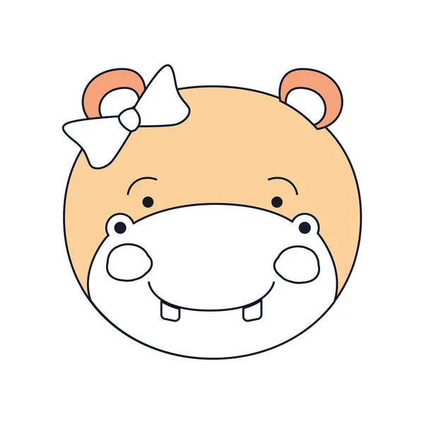 Seções de cor silhueta de expressão de felicidade animal hipopótamo feminino rosto com laço — Vetor de Stock