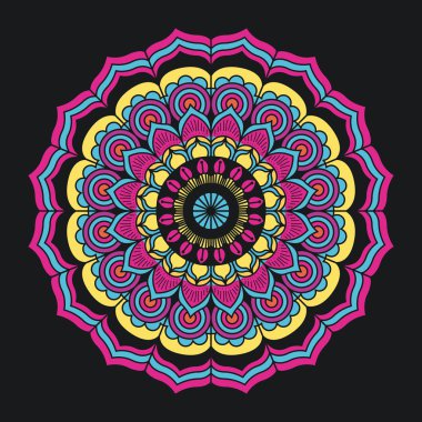 siyah arka plan ile renkli süs çiçek mandala vintage dekoratif