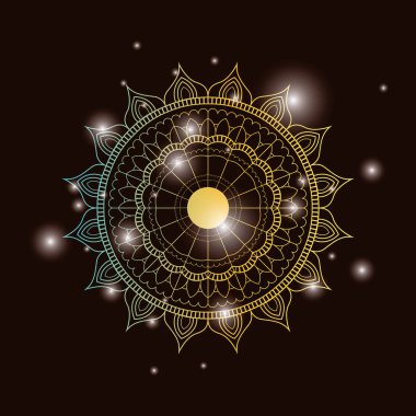 parlaklık ve renkli parlak çiçek mandala vintage Dekoratif süsleme kahverengi koyu renk arka plan