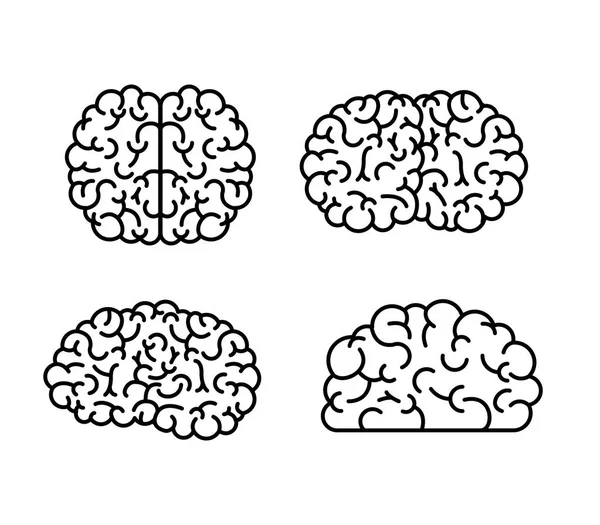 Brain monochrome silhouettes several views — Stock Vector
