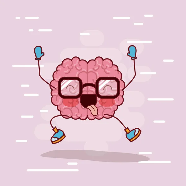 Kreslený mozku s brýlemi a šťastný v pozadí violet — Stockový vektor