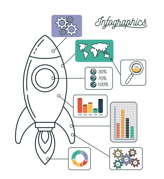 Infografica e statistica con veicoli spaziali — Vettoriale Stock