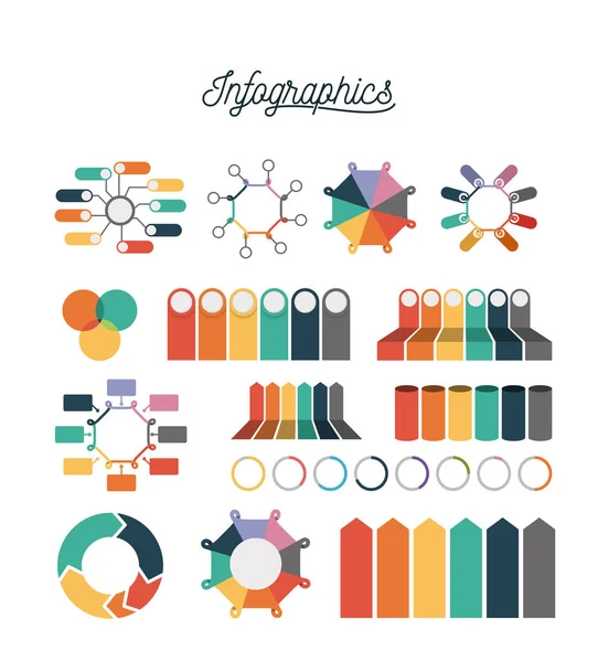 Infographics and statistics colorful set icons graph — Stock Vector