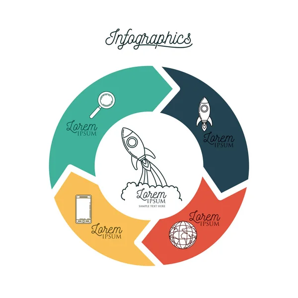 Infographic cirkel med raket i centrum — Stock vektor