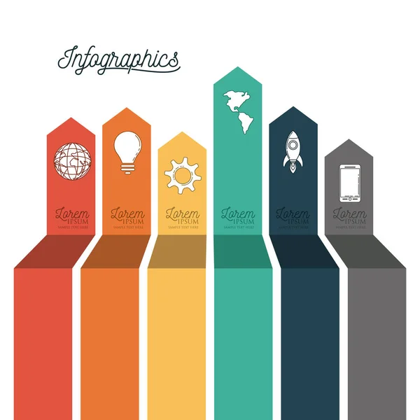 Infographie avec étiquettes colorées icônes avec différentes tailles — Image vectorielle