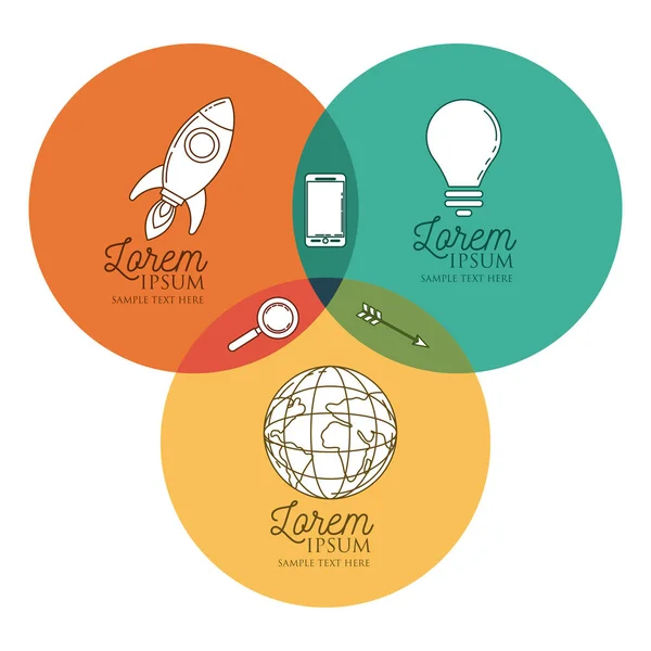 Infografía con círculos coloridos conectados con iconos en el interior — Archivo Imágenes Vectoriales