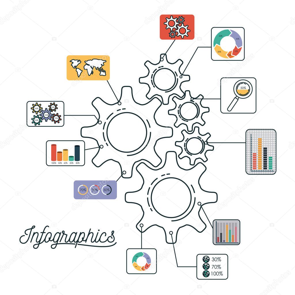 infographics and statistics with pinions set