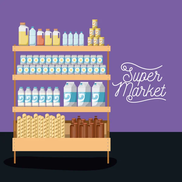 Szupermarket polc színes plakát design ételek és italok — Stock Vector