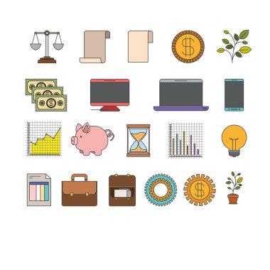 Beyaz arka plan ile renkli öğeleri artış ekonomi ayarla.