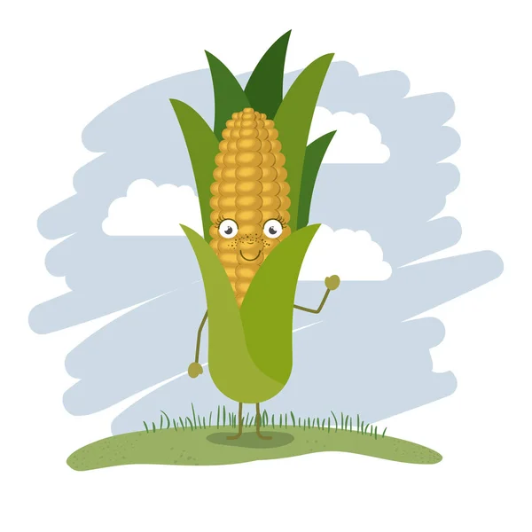 Bunten Hintergrund mit Cartoon-Mais mit grünen Blättern — Stockvektor
