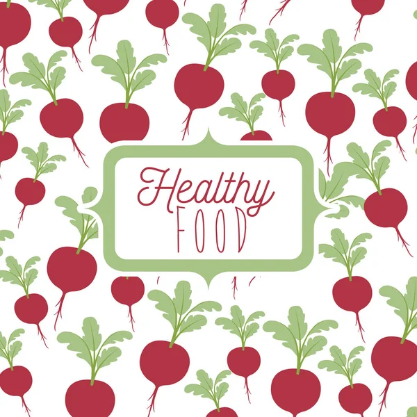 有甜菜背景图案的健康食品彩色海报 — 图库矢量图片