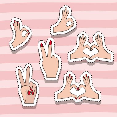 eller etiket jest pop sanat doğrusal renk arka plan üzerinde ayarlayın.