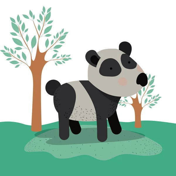 Panda medve állat, karikatúra-erdei táj háttérben — Stock Vector