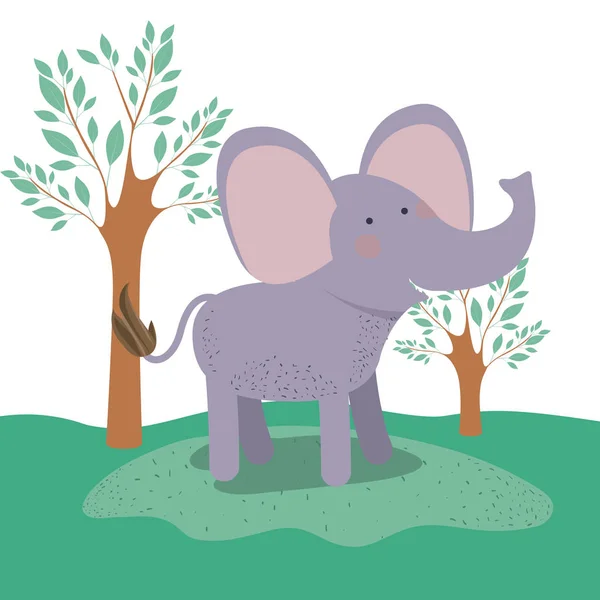 Elefant Tier Karikatur in Waldlandschaft Hintergrund — Stockvektor