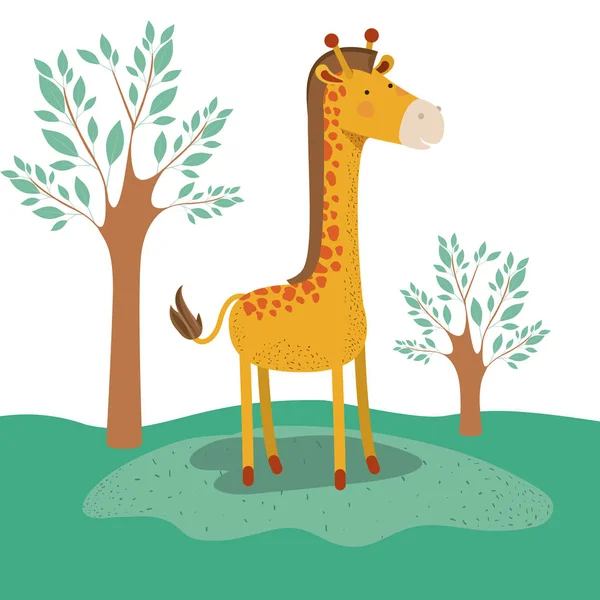 Žirafa zvířat karikatura v lese na pozadí krajiny — Stockový vektor