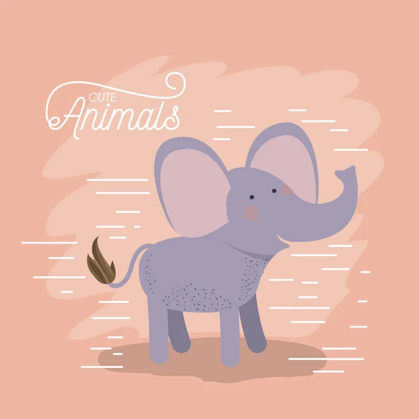 Éléphant caricature animale en fond de couleur avec des lignes — Image vectorielle