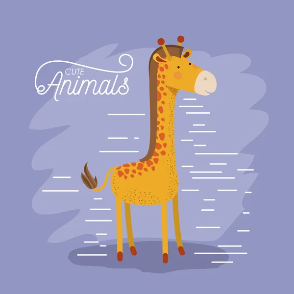 Girafa animal caricatura na cor de fundo com linhas — Vetor de Stock