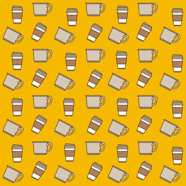 bardak ve tek kullanımlık Kupası desen sarı arka planda renkli