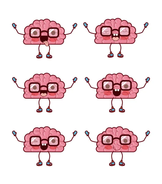 Brain cartoon pattern with glasses in white background — Stock Vector