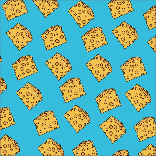 Cheese piece pattern colorful in blue background — Stock Vector