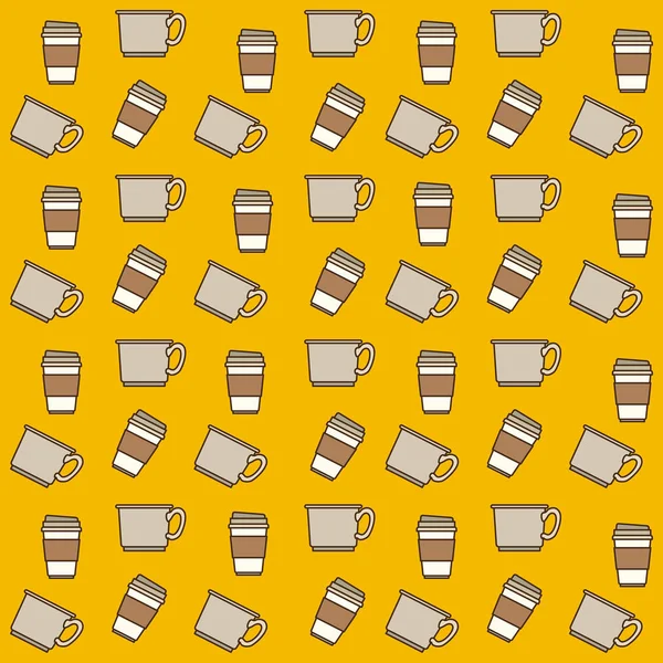 Cups and disposable cup pattern colorful in yellow background — Stock Vector