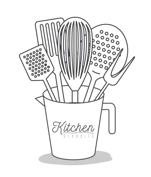 Fondo blanco con set silueta utensilios de cocina en tarro — Archivo Imágenes Vectoriales
