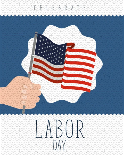 Colorful poster with zigzag lines of labor day with hand holding a american flag — Stock Vector