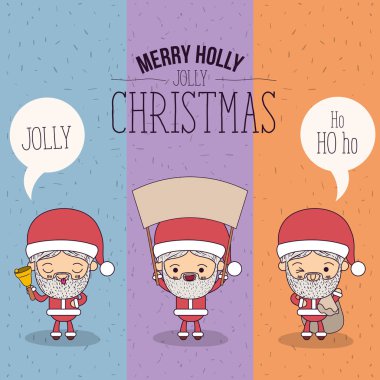neşeli holly jolly Noel Noel Baba set tam vücut şirin karikatürü afişini ahşap ile bir diyalog kutusu afiş sparks renk