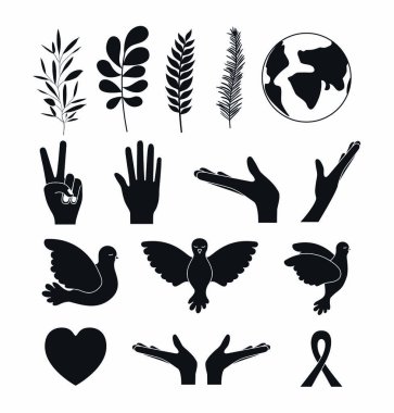 Beyaz arka plan siluet barış işareti öğeleri simgelerin ayarlamak
