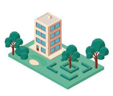 Mini ağaç ve izometrik bina