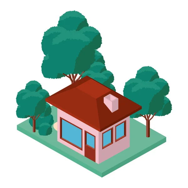 Mini ağaç ve ev izometrik — Stok Vektör