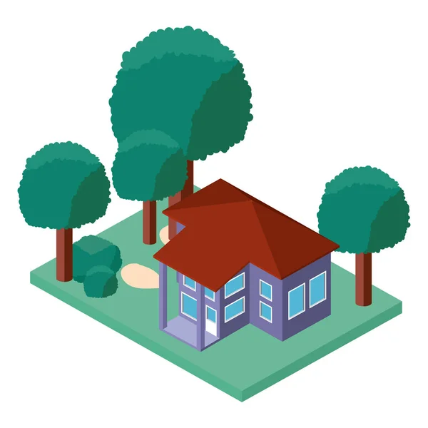 Mini árbol y casa isométrica — Vector de stock