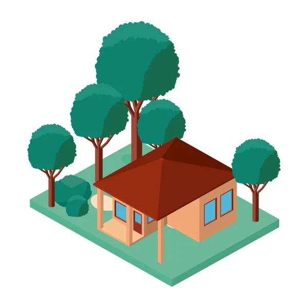 Mini árbol y casa isométrica — Vector de stock