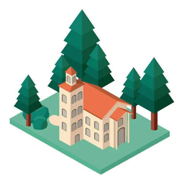 Minibaum und Burggebäude isometrisch — Stockvektor