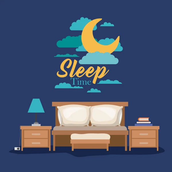 Warna poster pemandangan malam pemandangan waktu tidur kamar tidur - Stok Vektor